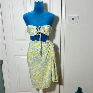 With Jean 2 Piece Set Floral Swim top and Skirt M L